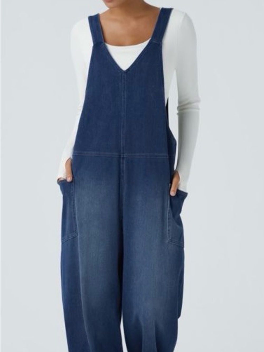 HALARA Indigo Denim V-Neck Overalls